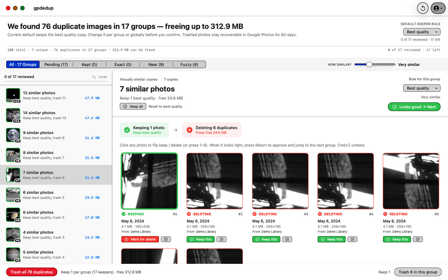 Review a group of 7 similar sunset photos