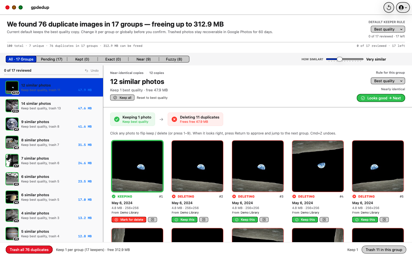 Review a group of 12 similar Earth-from-space photos
