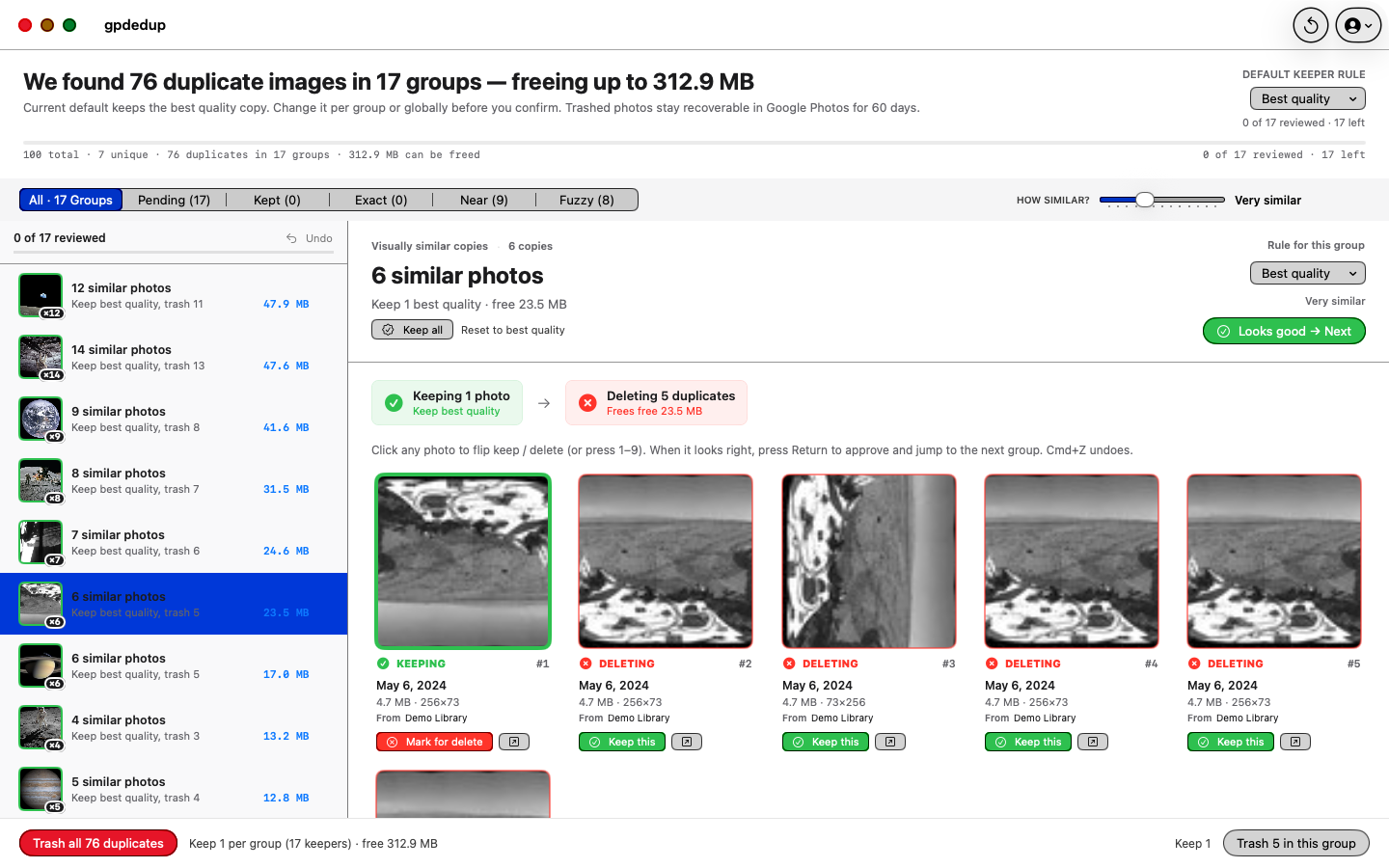 Review a group of 6 similar landscape photos